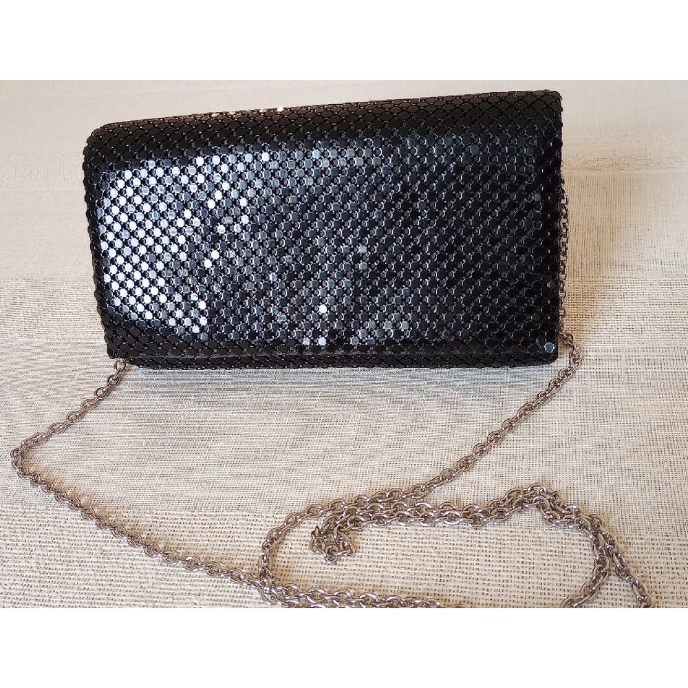 Jessica McClintock Metal Mesh Clutch/Shoulder/Crossbody Evening Bag Black EUC